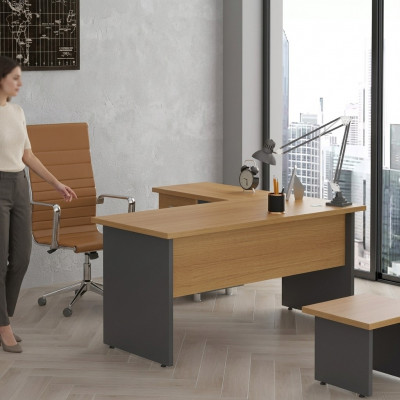 Eckschafschëller Aarbechtszëmmer Design Bürosmobiliär Holz Dësch Büro