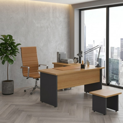Eckschafschëller Aarbechtszëmmer Design Bürosmobiliär Holz Dësch Büro