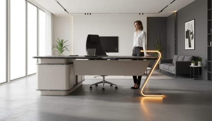 Schreifdësch LED beliicht Design Dësch Büro Ariichtung Dëscher 250cm