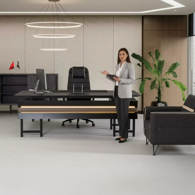 Eckschreifdësch aus Holz Modern Aarbechtszëmmer Designer Büro Office Miwwelen Nei