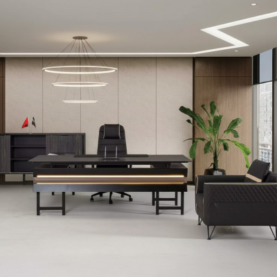 Eckschreifdësch aus Holz Modern Aarbechtszëmmer Designer Büro Office Miwwelen Nei