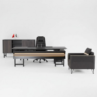 Eckschreifdësch aus Holz Modern Aarbechtszëmmer Designer Büro Office Miwwelen Nei