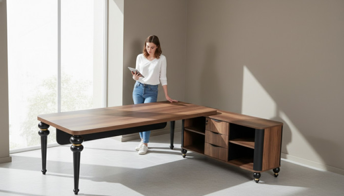 Groussen Holz Eckschrëff Dëscher Aarbechtszëmmermiwwelen Chef Dëscher Holzmiwwelen