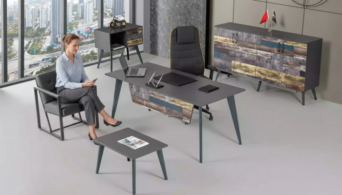 Aarbechtszëmmer Set Komplette Büro-Miwwelen Schreifdësch Büro-Schränk Luxus