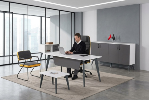 Schaffzëmmer Büroset 4 Stéck Büro Office Schreifdësch Designer Miwwel Nei