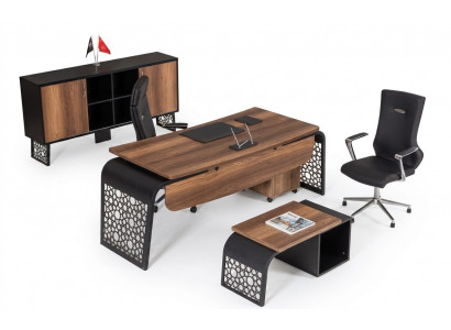 Moderne hëlze Büro-Eckschrëft Dossierenschaf Couchtisch.
