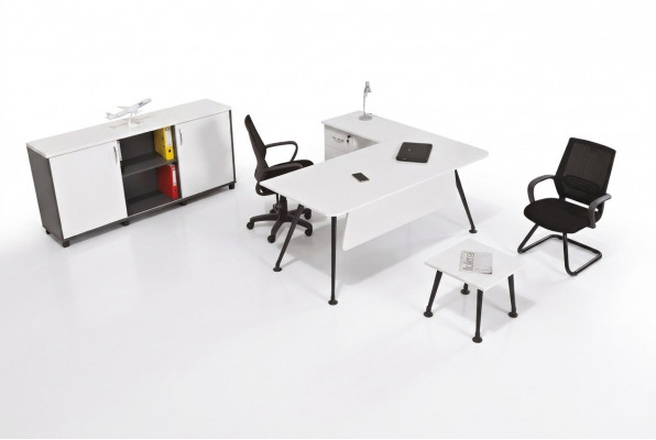 Wäissen Eckschreifdësch Aarbechtszëmmermiwwel Bürosschaf Dësch fir virun de Canapé Table 3tlg