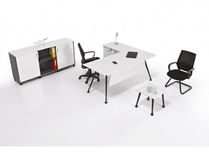 Wäissen Eckschreifdësch Aarbechtszëmmermiwwel Bürosschaf Dësch fir virun de Canapé Table 3tlg