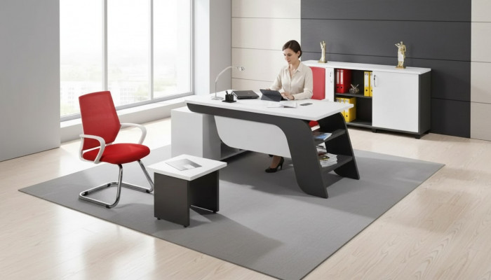 Wäisst Büro Set Ecksdausch Büro-Miwwel Schaf Canapé Dësch 3 Deeler Nei