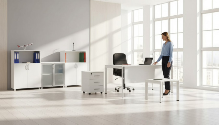 Grousst Büro-Set Büroeinrichtung Aarbechtszëmmermiwwelen Garnitur 4 Deeler Miwwelen
