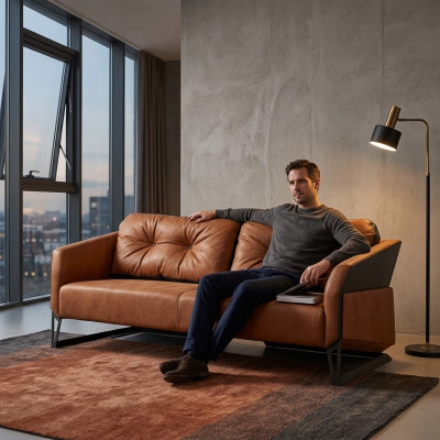 Designer Orange Canapé Aarbechtszëmmer Büro Miwwelen Couch 3-Sëtzer Nei