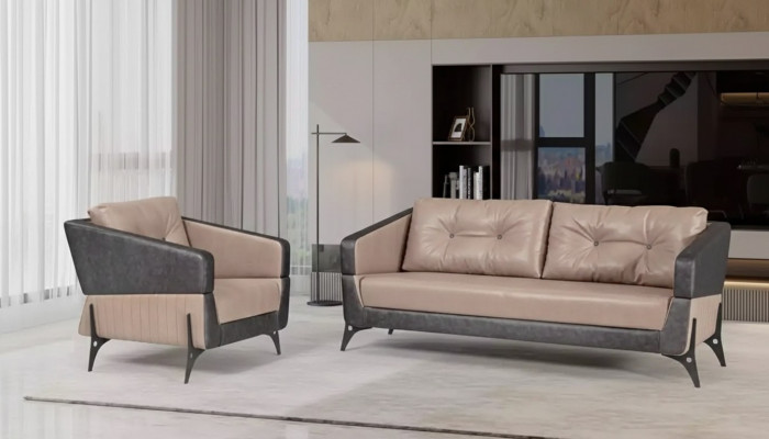 Luxus Sofagarnitur Sofa Beige Aarbechtszëmmer Fauteuil Dräisëtzer Sëtzer