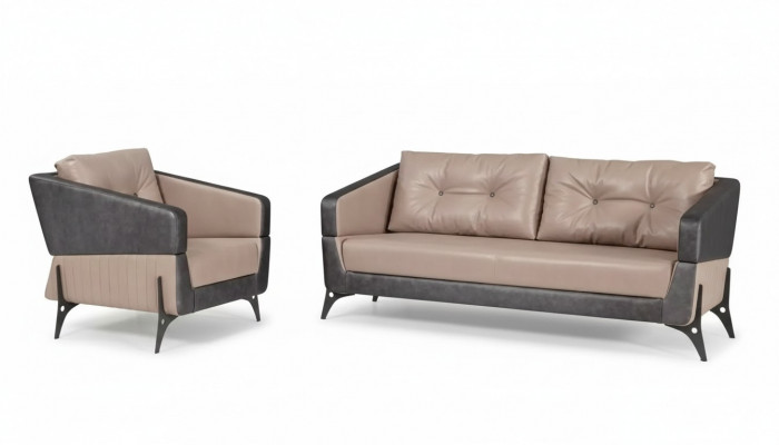 Luxus Sofagarnitur Sofa Beige Aarbechtszëmmer Fauteuil Dräisëtzer Sëtzer