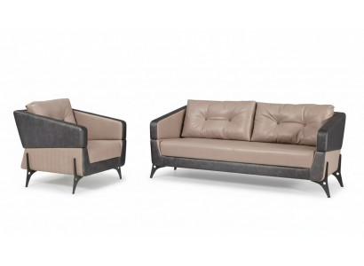 Luxus Sofagarnitur Sofa Beige Aarbechtszëmmer Fauteuil Dräisëtzer Sëtzer
