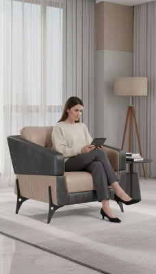 Béige Sessel Aarbechtszëmmer Textil Miwwelen Luxus Sëtz Polstersessel Lehnstull