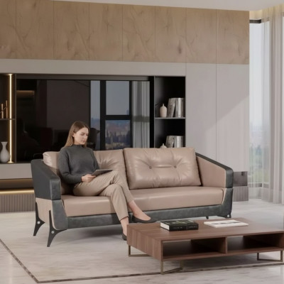 Dräisëtzer Sofa Luxus Miwwelen Aarbechtszëmmer Polster Stoff Büro Miwwelen