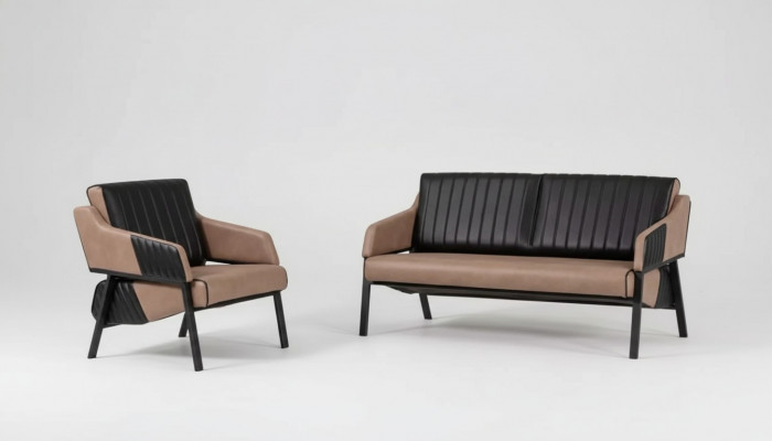Designer beige Sofagarnitur Zweesëtzer Fauteuil Canapé Garnitur Polster 2+1