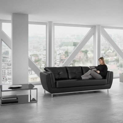 Schwaarzen dräi-Sëtz-Couch Luxus Miwwelen Modern Sofa Polster Ledercouch