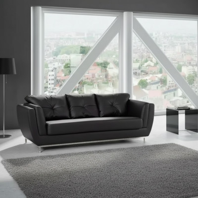 Schwaarzen dräi-Sëtz-Couch Luxus Miwwelen Modern Sofa Polster Ledercouch