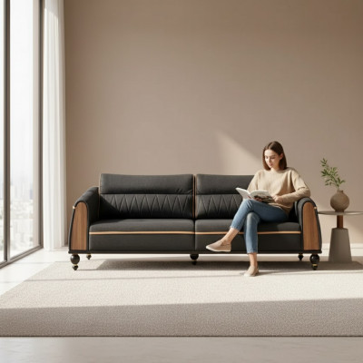 Schwaarzt Designer Sofa Aarbechtszëmmer Miwwelen Stil Modern Couch Dräisëtzer