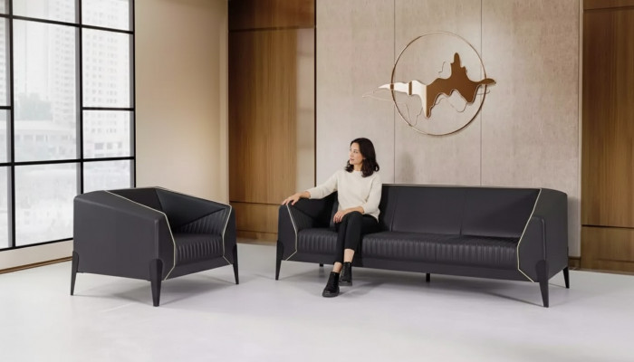 Schwarz Büro Miwwelen Sofa Garnitur Fauteuil Dräisëtzer Komplett Miwwel Set
