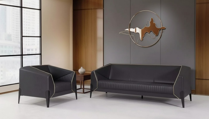 Schwarz Büro Miwwelen Sofa Garnitur Fauteuil Dräisëtzer Komplett Miwwel Set