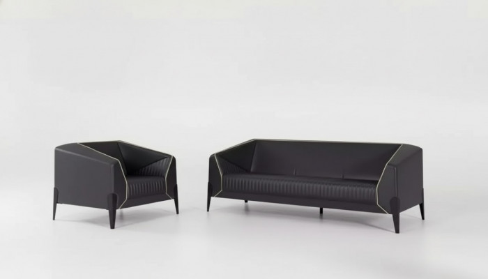 Schwarz Büro Miwwelen Sofa Garnitur Fauteuil Dräisëtzer Komplett Miwwel Set