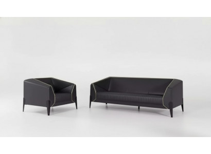 Schwarz Büro Miwwelen Sofa Garnitur Fauteuil Dräisëtzer Komplett Miwwel Set