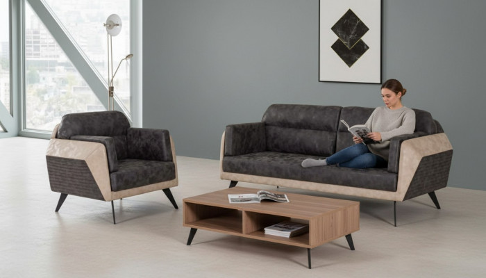 Modern Sofagarnitur Dräisëtzer Couch Fautteuil Polstermöbel Nei Set Design 3+1