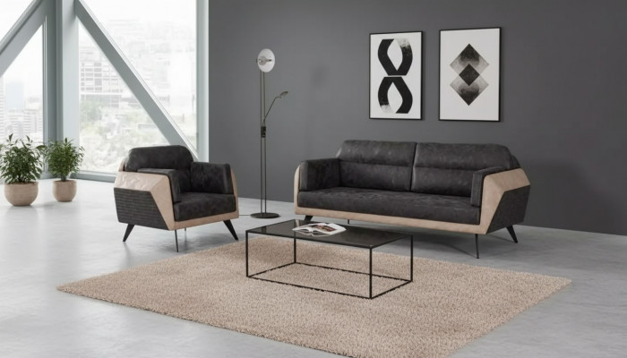 Modern Sofagarnitur Dräisëtzer Couch Fautteuil Polstermöbel Nei Set Design 3+1