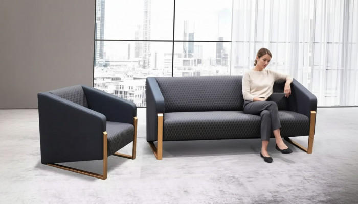 Schwaarz komplett Kanapeesett Büro Miwwel Textil Sëtzer Dräisëtzer Sesselen