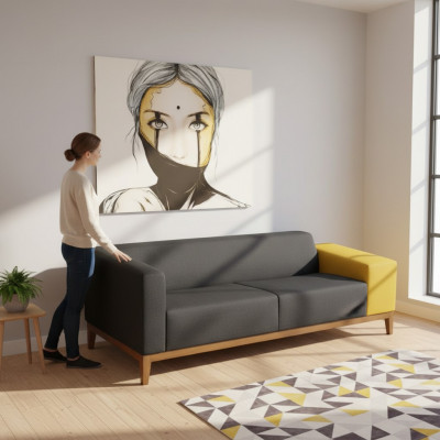 Dräi-Sëtz Sofa Couch Aarbechtszëmmer Luxus Miwwelen Textil Polstersofa