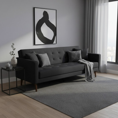 Schwaarz Sofa 3 Sëtzer Aarbechtszëmmer Textil Miwwelen Couch Polster Stoff
