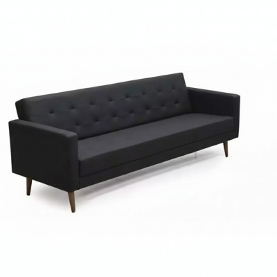 Schwaarz Sofa 3 Sëtzer Aarbechtszëmmer Textil Miwwelen Couch Polster Stoff