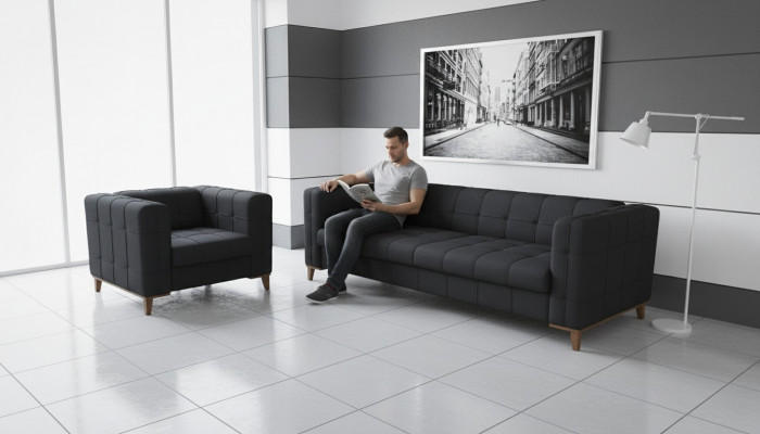Polstersëtzgrupp Sofas Luxus Couchgarnitur Dräi-Sëtzer Fauteuil Textil