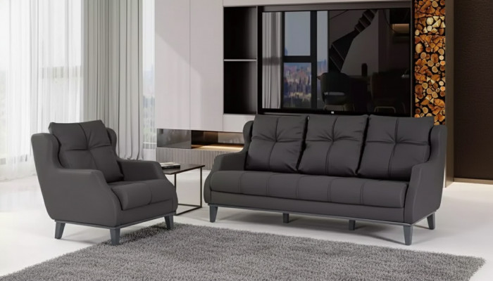 Schwaarz Sofagarnitur Sessel Zweesëtzer Luxus Moderne Set Polstersëtz 2+1