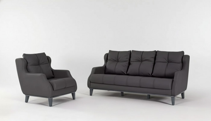 Schwaarz Sofagarnitur Sessel Zweesëtzer Luxus Moderne Set Polstersëtz 2+1
