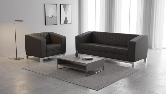 Grau Luxus Canapé-Set Dräisëtzer Fotell Polstermöbel Couch Set 2tlg