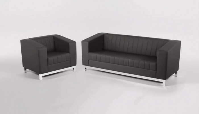 Grau Luxus Canapé-Set Dräisëtzer Fotell Polstermöbel Couch Set 2tlg