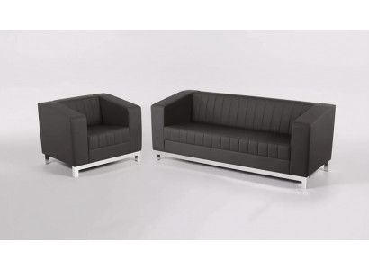 Grau Luxus Canapé-Set Dräisëtzer Fotell Polstermöbel Couch Set 2tlg