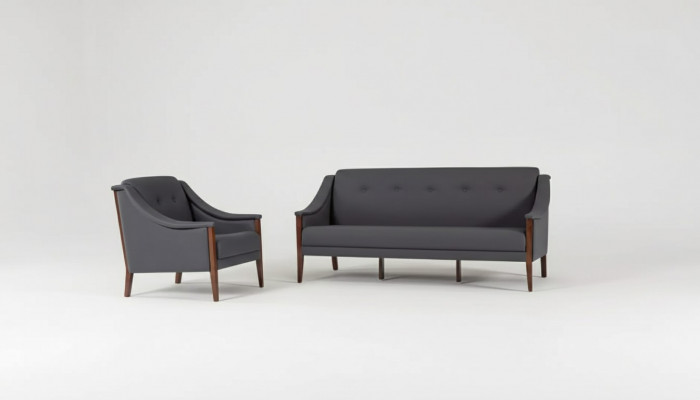 Grau Polster Sofa Garnitur Dräisëtzer Fotel Komplett Modern 2 Deeler Nei