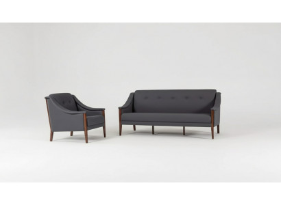 Grau Polster Sofa Garnitur Dräisëtzer Fotel Komplett Modern 2 Deeler Nei