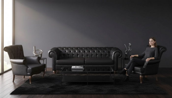 Schwaarz Chesterfield Sofa-Garnitur Komplett Büroausstattung Modern Miwwelen