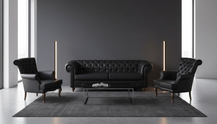 Schwaarz Chesterfield Sofa-Garnitur Komplett Büroausstattung Modern Miwwelen