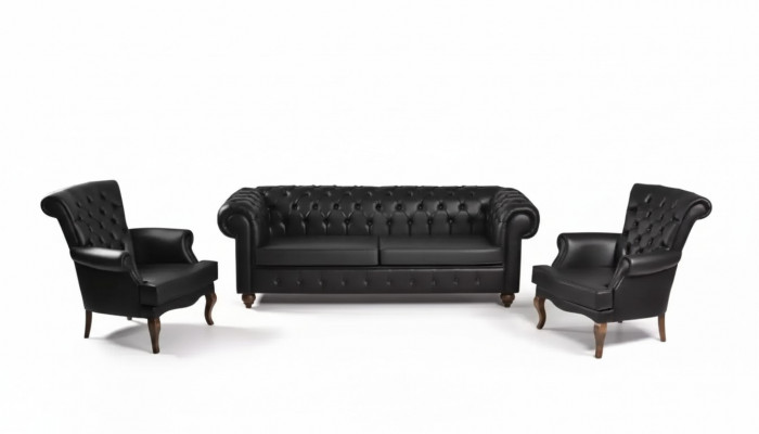 Schwaarz Chesterfield Sofa-Garnitur Komplett Büroausstattung Modern Miwwelen
