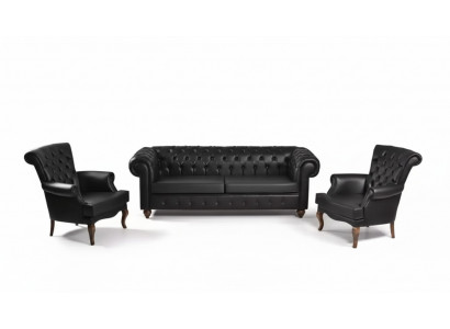 Schwaarz Chesterfield Sofa-Garnitur Komplett Büroausstattung Modern Miwwelen