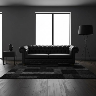 Schwaarzen Chesterfield Dräi-Sëtzer Büro-Ariichtung Couch Luxus Sëtz