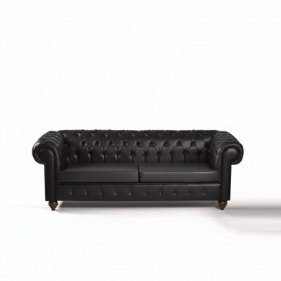 Schwaarzen Chesterfield Dräi-Sëtzer Büro-Ariichtung Couch Luxus Sëtz