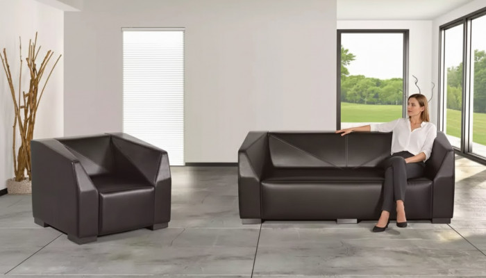 Schwaarz Aarbechtszëmmermiwwel Sofagarnitur Dräisëtzer Luxus Fauteuil 2 Deeler