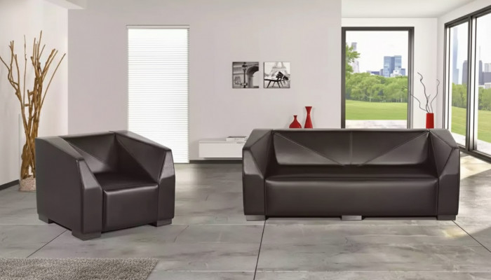 Schwaarz Aarbechtszëmmermiwwel Sofagarnitur Dräisëtzer Luxus Fauteuil 2 Deeler